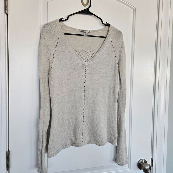 Autumn Cashmere Sweaters - Cotton by Autumn Cashmere Women's Heathered Cream/grey pullover sweater, Large